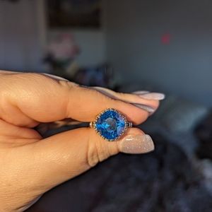 Blue Swarovski crystal solitaire 925 silver ring